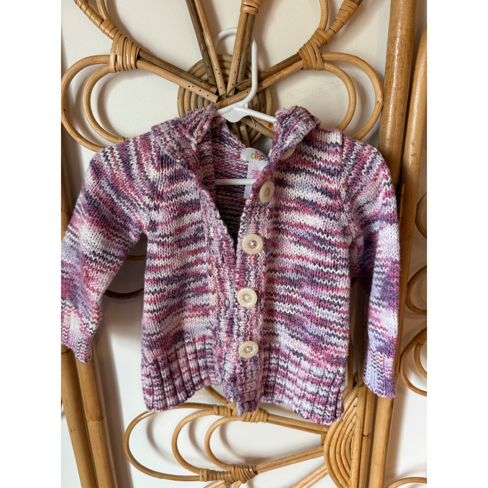 CIRCO Girls Knit Hooded Cardigan Sweater‎ Pink Purple Size 12 Months